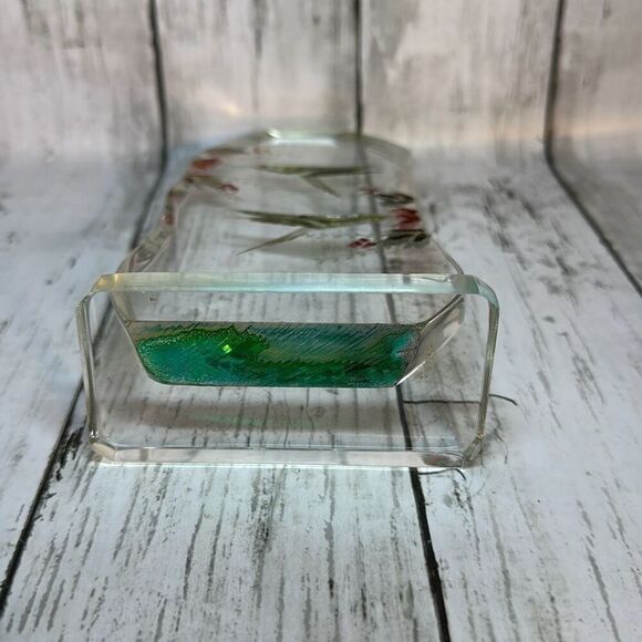 Lucite Hummingbirds w/Flowers Acrylic Carved Sculpture Signed - Picture 7 of 7